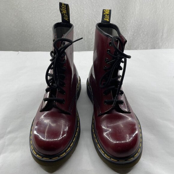 Dr Doc Martens 11822 Combat Boots Women's Sz 5 Oxblood Cherry Lace Up Round Toe - Picture 1 of 9